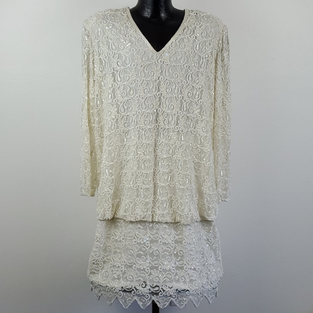 Vintage Judith Ann Plus dress beads and sequins long sleeve size 2X